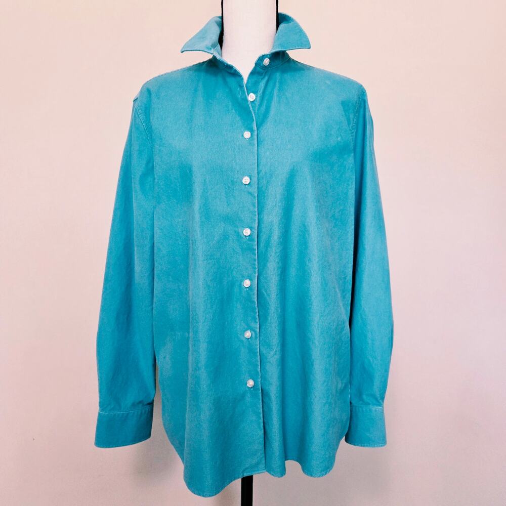 Lands' End Women's L/P (14/16) Corduroy Long Sleeve Shirt Blouse Teal